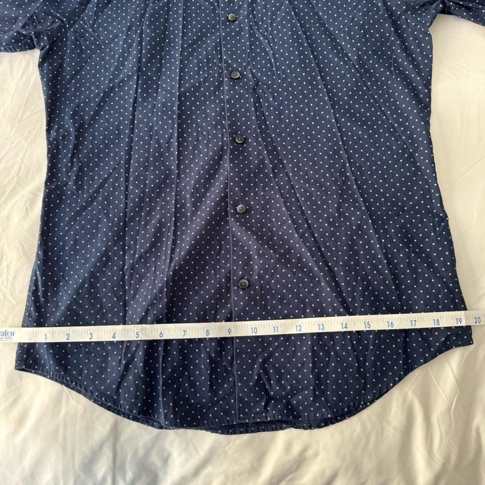 Men’s Express Extra Slim Dots Dress Shirt, Navy Blue - Picture 9 of 11